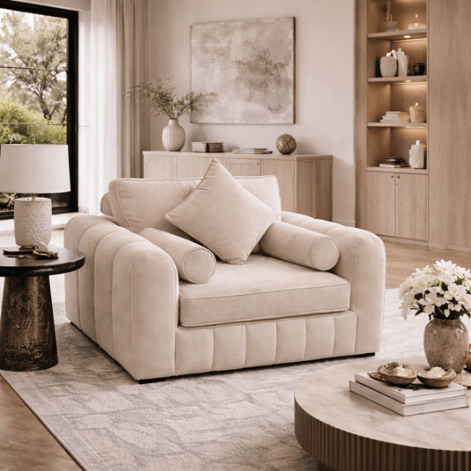 The Simms Range arm chair in a modern living room