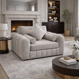 The Simms Range arm chair in a modern living room